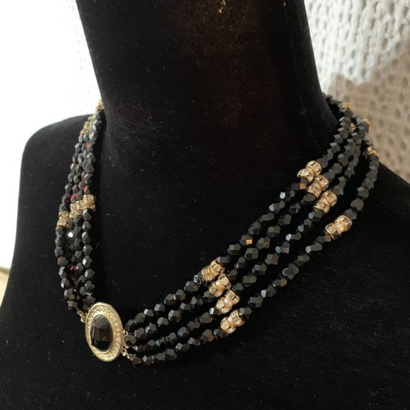 HOBE Black Glass, Pearl, Rhinestone Necklace Set - Picture 2 of 12